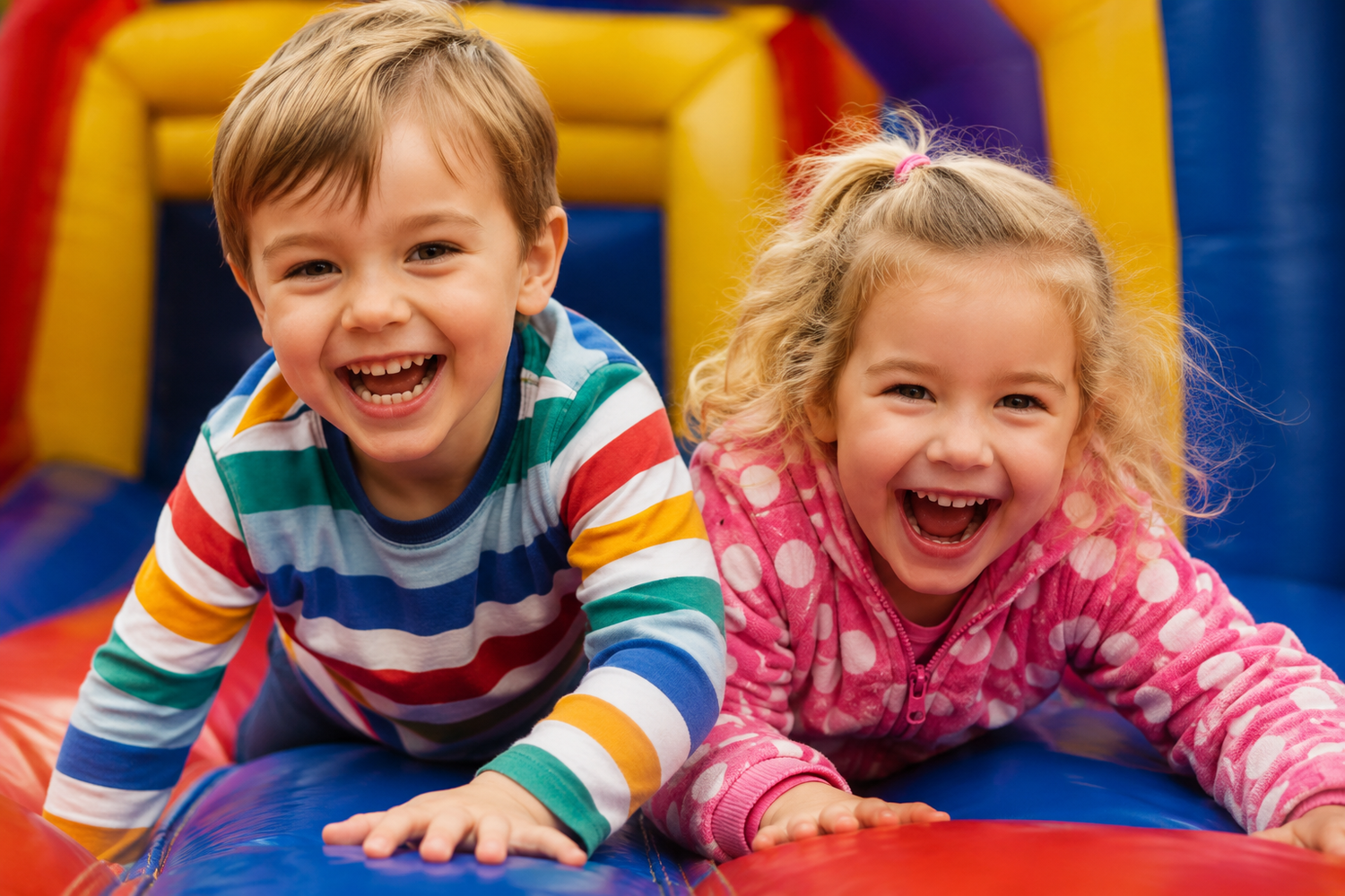 Two children having fun on an Airquee bouncy castle 
