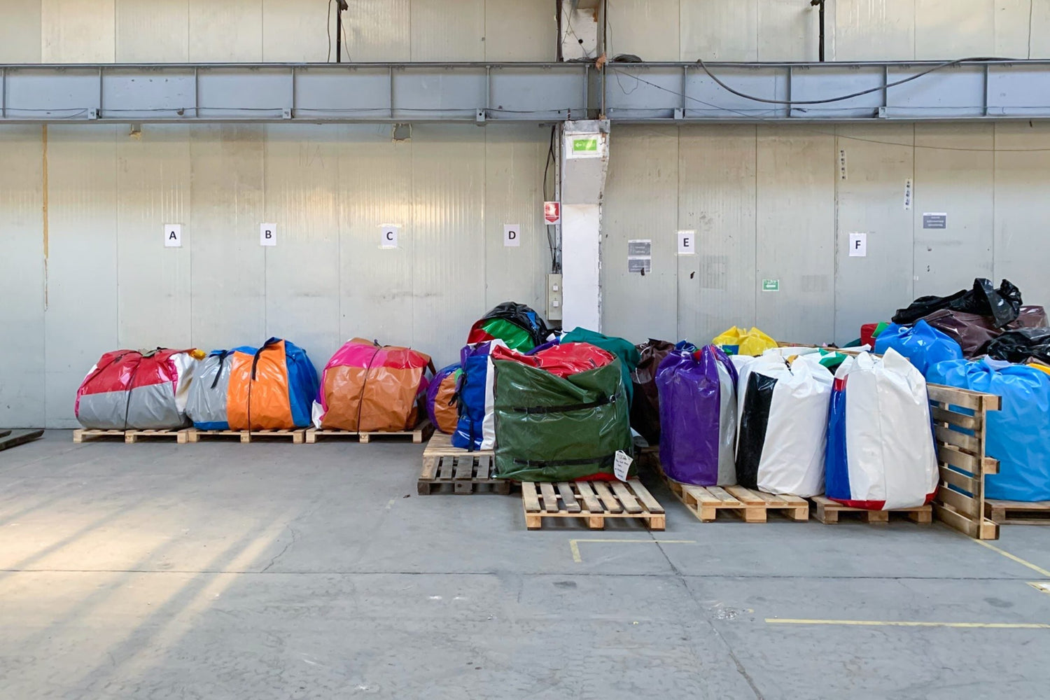 Group of packed up inflatables stored