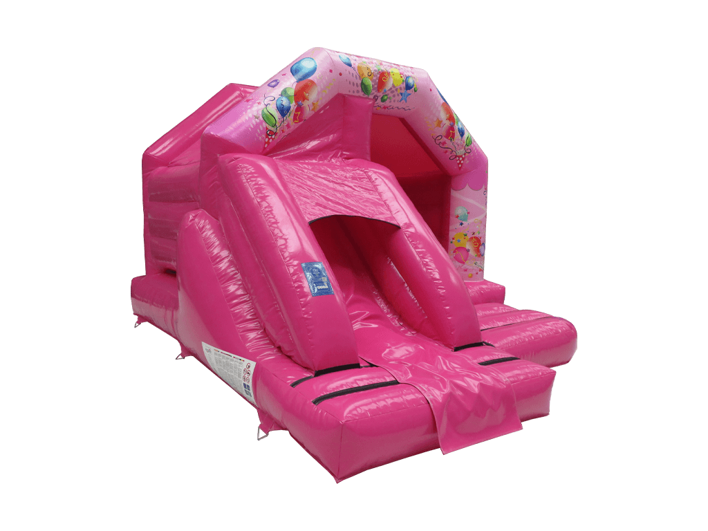 Combinado de tobogán frontal de fiesta rosa 5x4 m