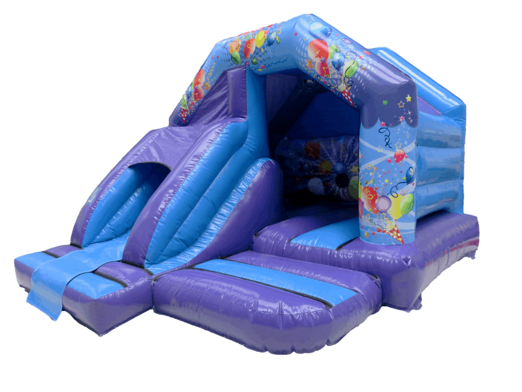 Combinato Scivolo Frontale Party 5x4m Viola e Blu - Pronto per Disco
