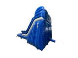 Airquee 9ft blue and white inflatable slide with an attached splash pool for outdoor summer events.