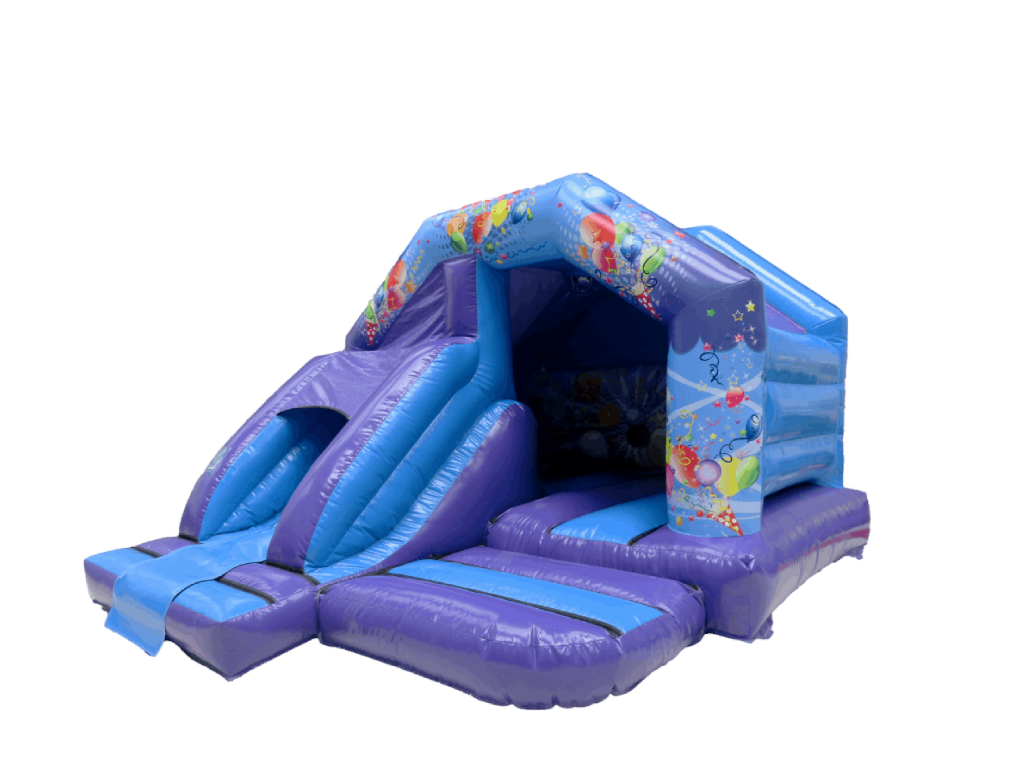 Combi Escorrega Frontal Festa Roxo e Azul 5,5x3,7m - Pronto para Disco