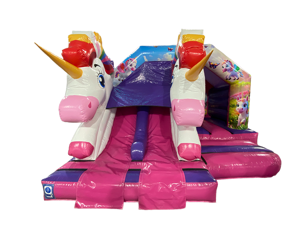 Escorrega Duplo Frontal 3D Unicórnio 4,5x4,5m Combinado