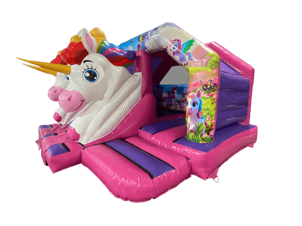 Escorrega Duplo Frontal 3D Unicórnio 4,5x4,5m Combinado