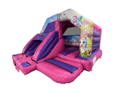 15x15ft Fuchsia & Purple Unicorn Twin Lane Front Slide Combi
