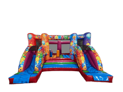 Multicoloured Party Double Front Slide Midi Bouncer