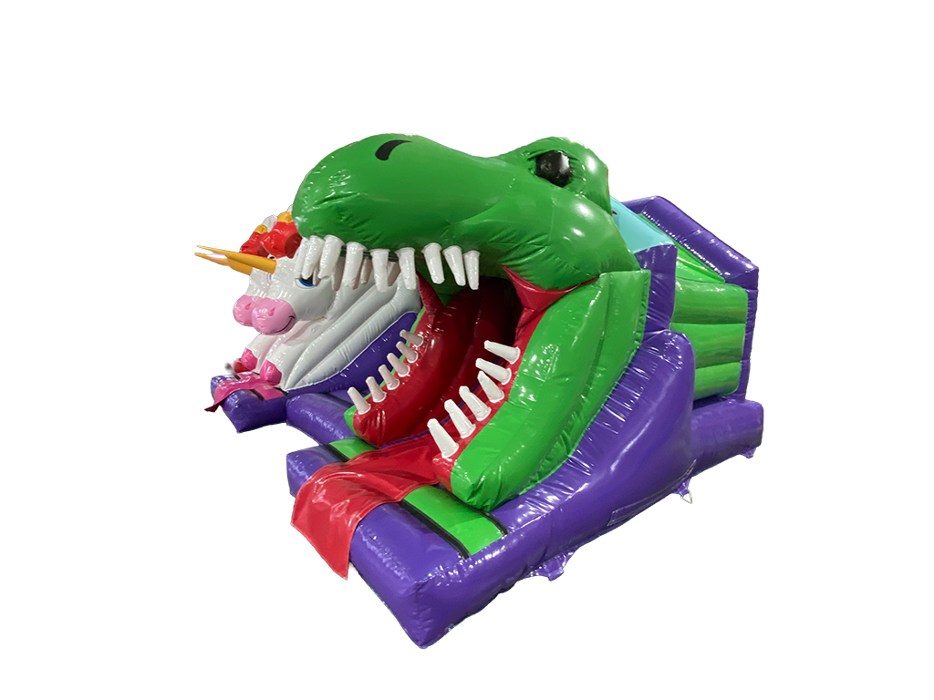 Escorrega Duplo Unicórnio vs Dinossauro 5,5x4,6m Combinado