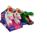 Escorrega Duplo Unicórnio vs Dinossauro 5,5x4,6m Combinado