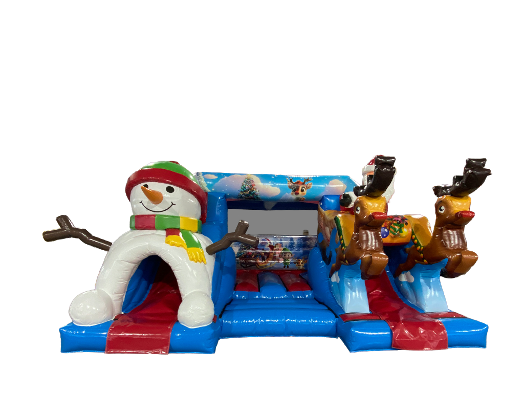 4.6m x 5.5m Snowman vs Reindeer Double Slide Combi
