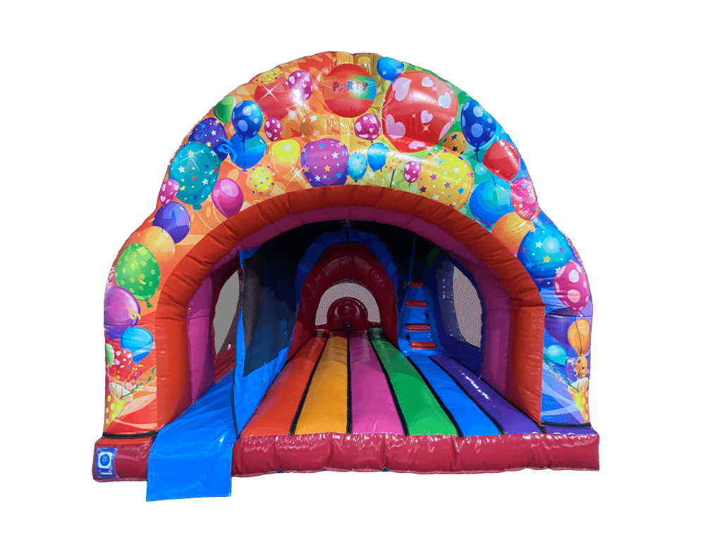 2.5m Platform Multikleurige Feest Gebogen Spring- en Glijbaan - Klaar voor Disco