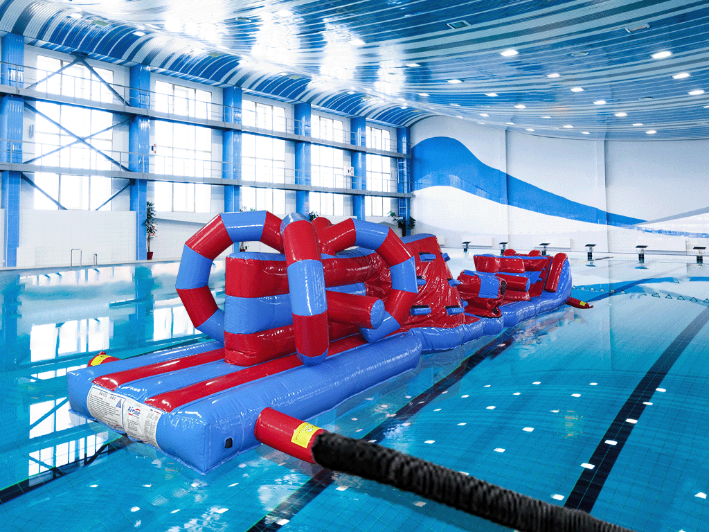 Inflable de piscina giratoria azul y rojo de 15 m