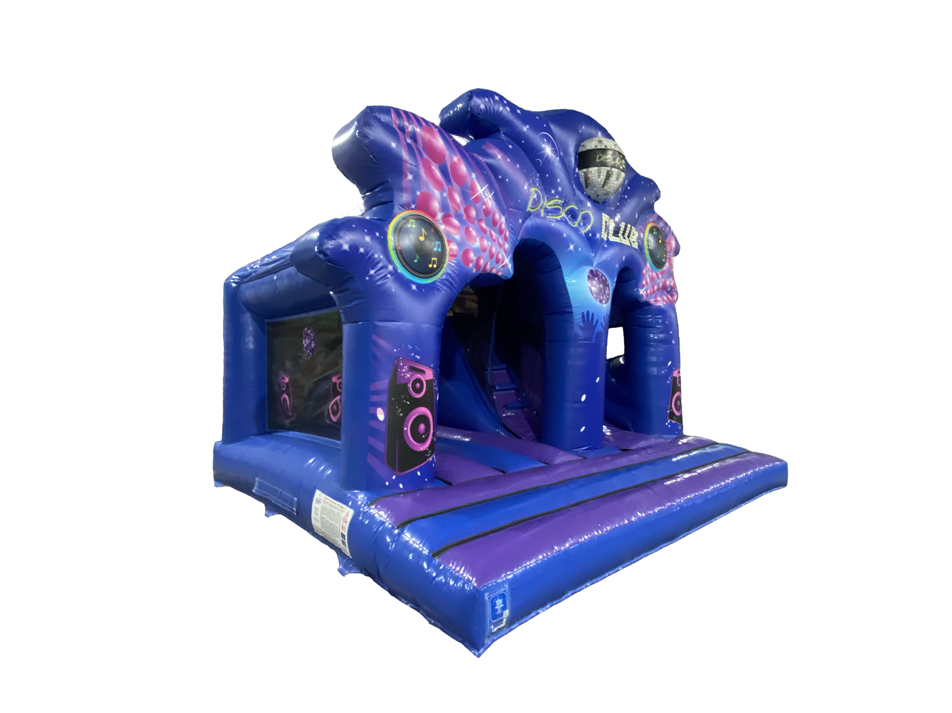 4,5x5m Lila & Blau Disco-Königreich Spiel und Rutsche – Disco-bereit