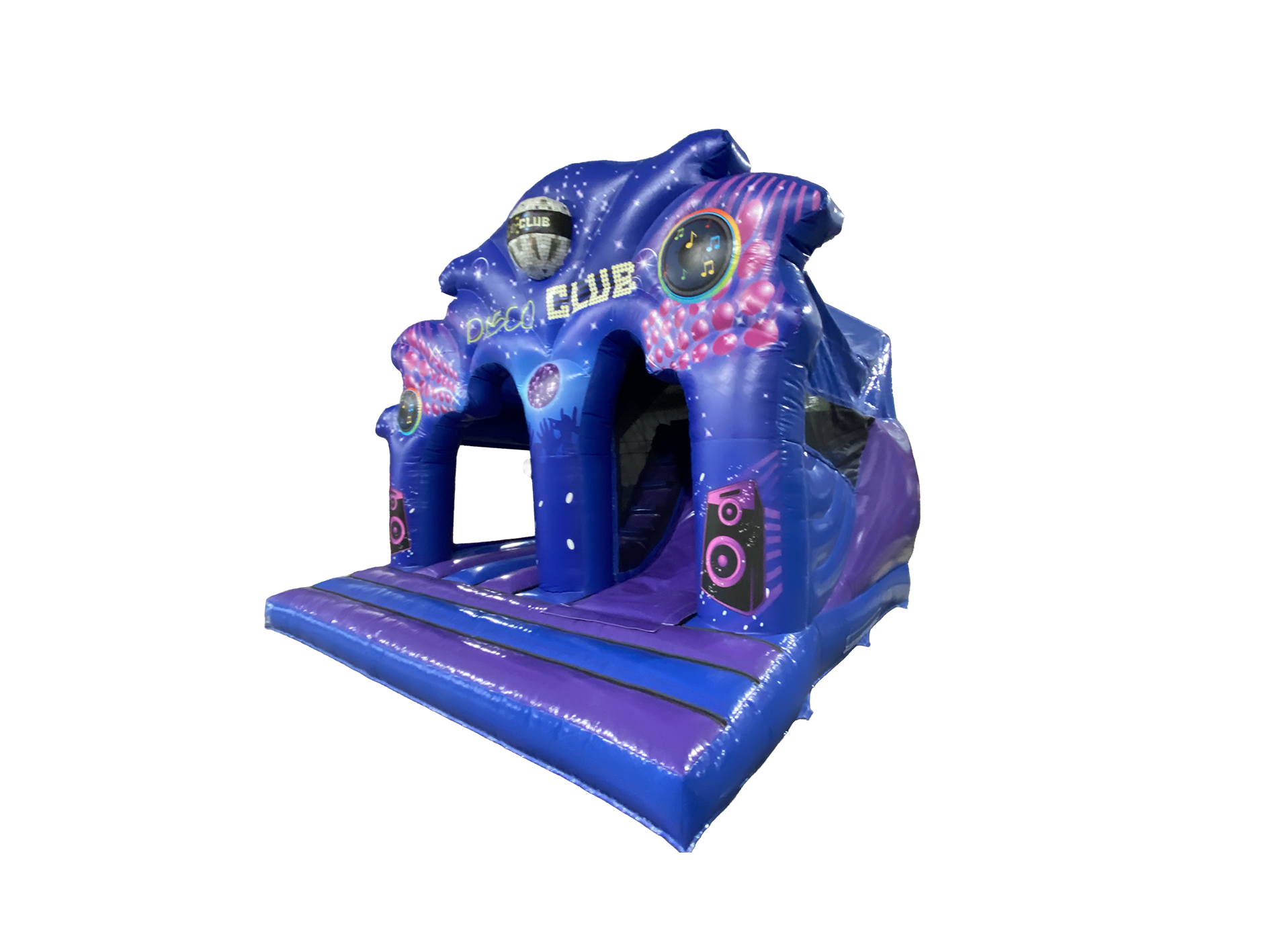 4,5x5m Lila & Blau Disco-Königreich Spiel und Rutsche – Disco-bereit