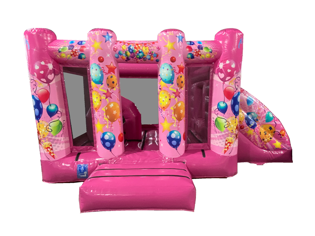 Rosa Party Seitliche Rutsch-Midi-Hüpfburg