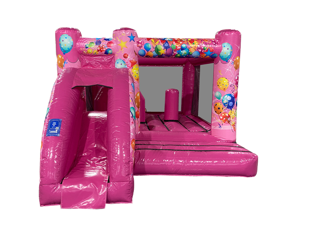 Roze Feest Voorzijde Glijbaan Midi Springkussen