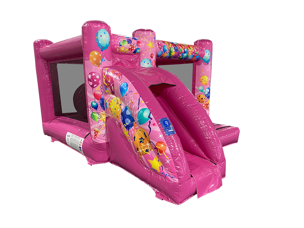 Roze Feest Voorzijde Glijbaan Midi Springkussen