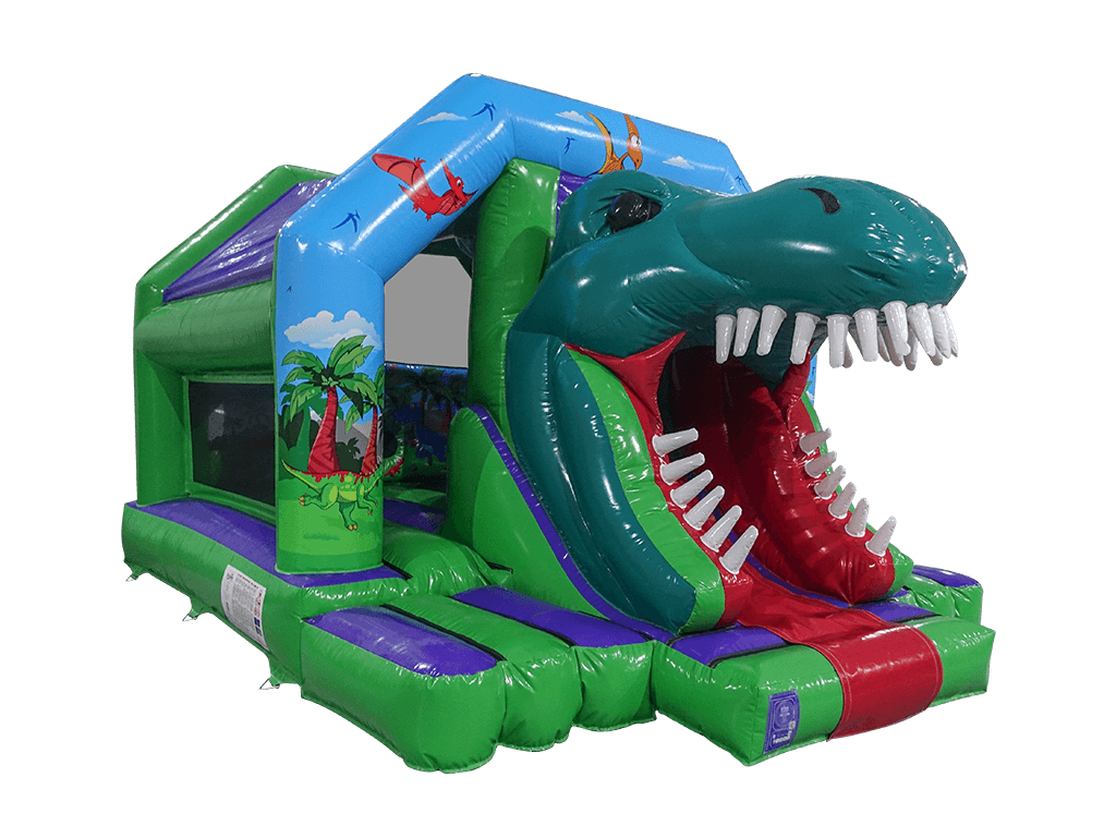 Combinado de Escorregador Frontal 3D de Dinossauro 6x4m - Pronto para Disco