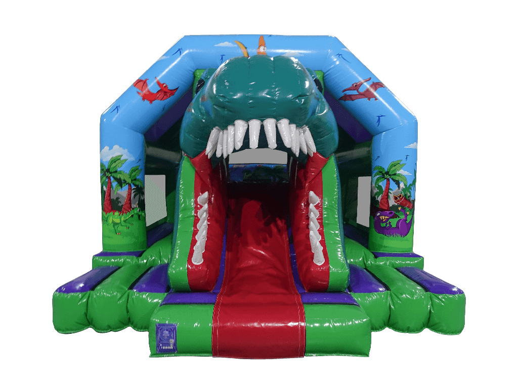 Combinado de Escorregador Frontal 3D de Dinossauro 6x4m - Pronto para Disco