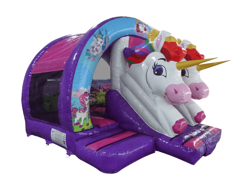 5x4.3m Purple & Fuchsia 3D Unicorn Curved Front Slide Combi
