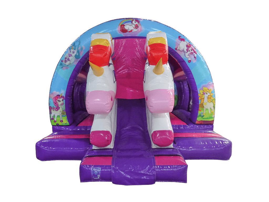 5x4.3m Purple & Fuchsia 3D Unicorn Curved Front Slide Combi