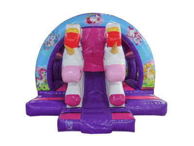 5x4,3m Paars & Fuchsia 3D Eenhoorn Gebogen Voorste Glijbaan Combi