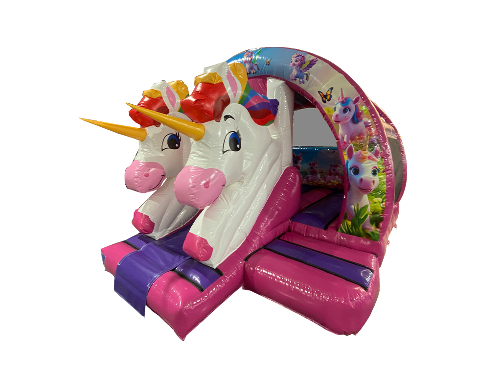 5x4.3m Purple & Fuchsia 3D Unicorn Curved Front Slide Combi