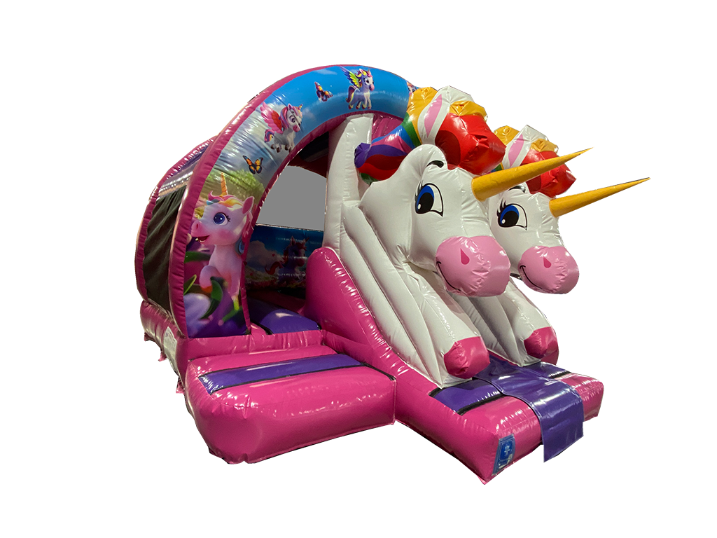 5x4.3m Purple & Fuchsia 3D Unicorn Curved Front Slide Combi
