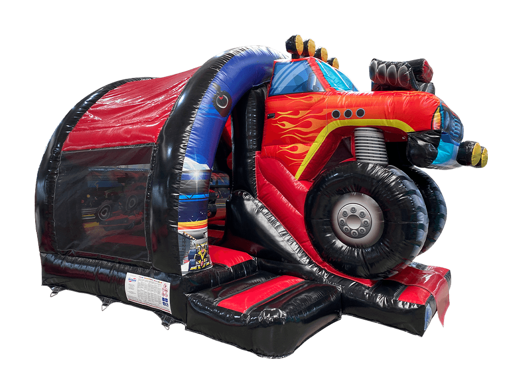 Insuflável com Escorrega Frontal Curvo 3D de Camião Monstro 5x4.3m