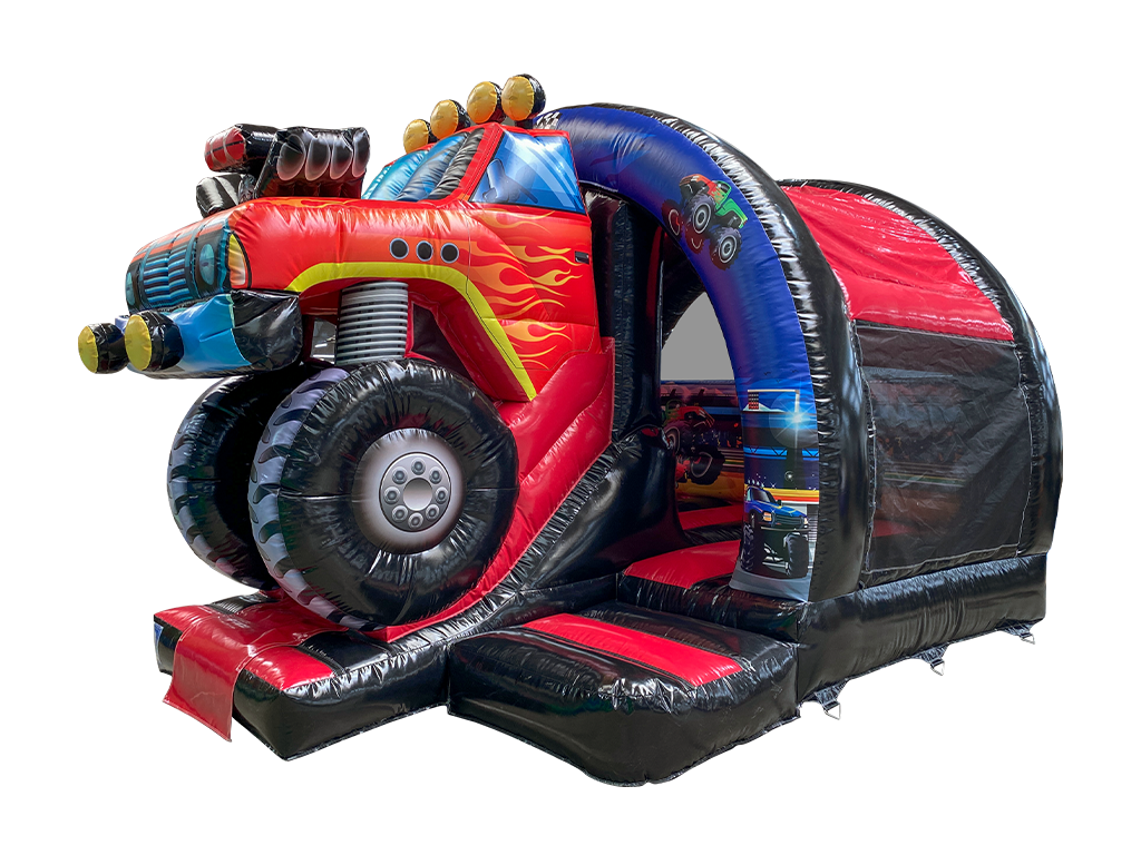 Insuflável com Escorrega Frontal Curvo 3D de Camião Monstro 5x4.3m