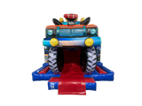 Combinado com Escorrega Frontal Médio 3D de Camião Monstro Vermelho e Azul 5.5x4m