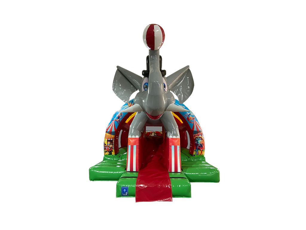 Combi toboggan courbé éléphant 3D vert et rouge 5x4,3m