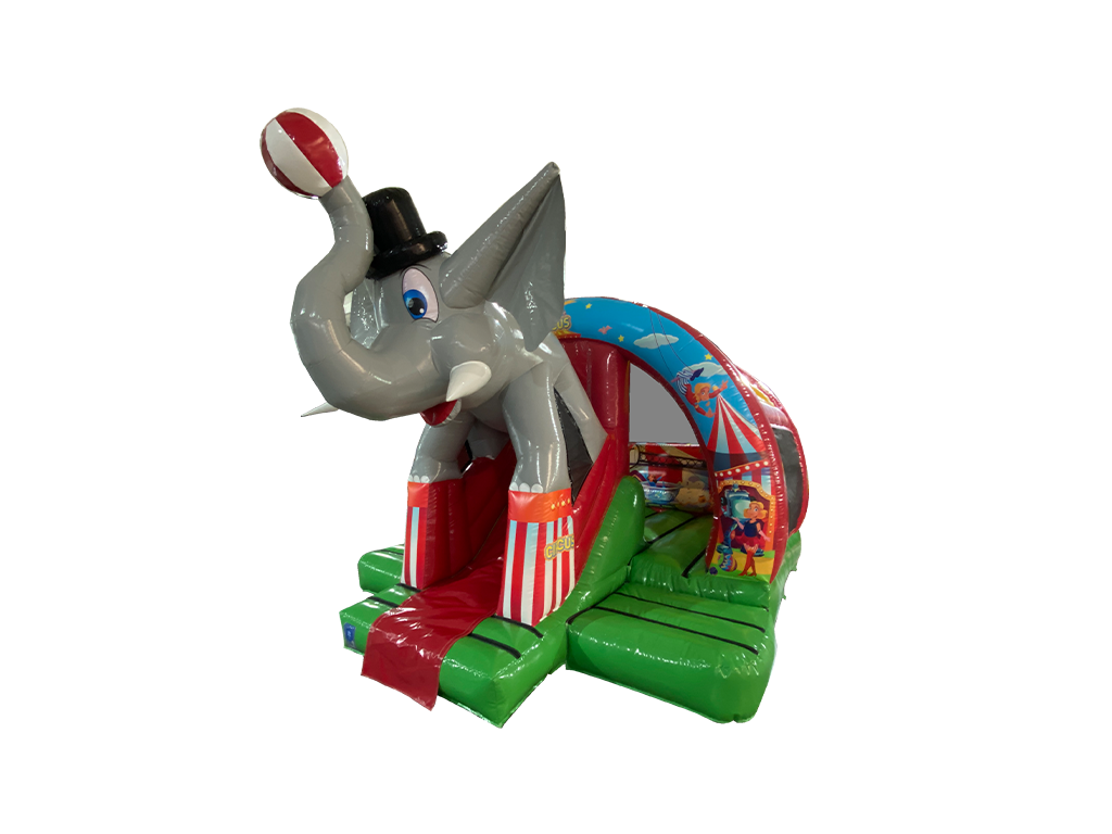Combi toboggan courbé éléphant 3D vert et rouge 5x4,3m