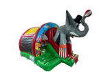 Combi toboggan courbé éléphant 3D vert et rouge 5x4,3m