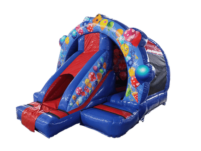 Combinado frontal con tobogán contorneado rojo y azul para fiestas 5x4m