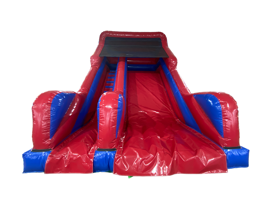 Tobogán para eventos azul y rojo con plataforma de 3m