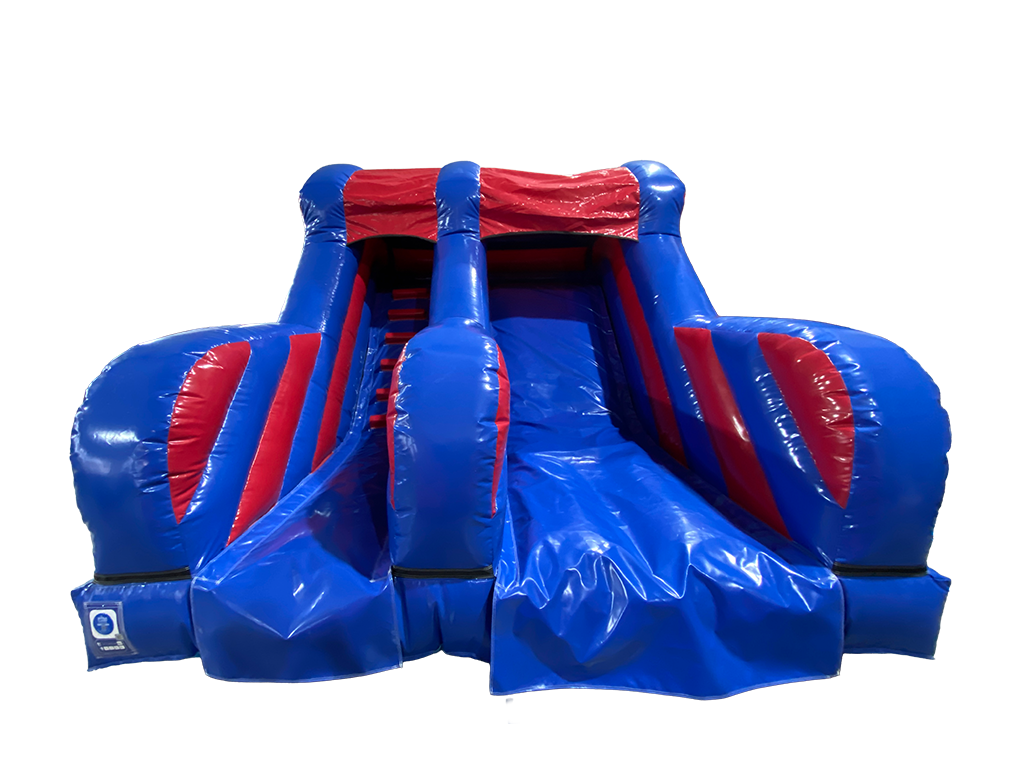 Toboggan fête bleu et rouge avec plateforme 1,8m