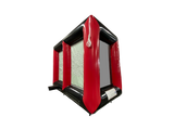 Airquee 2 in 1 inflatable sports game with red and black PVC frame featuring axe throwing and dartboard targets.