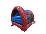 Airquee 3D fire truck inflatable combi with a curved front slide and enclosed bounce area for children