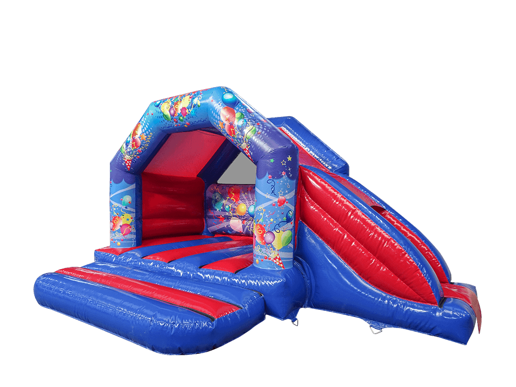 Combiné toboggan latéral de fête bleu et rouge 6x4m