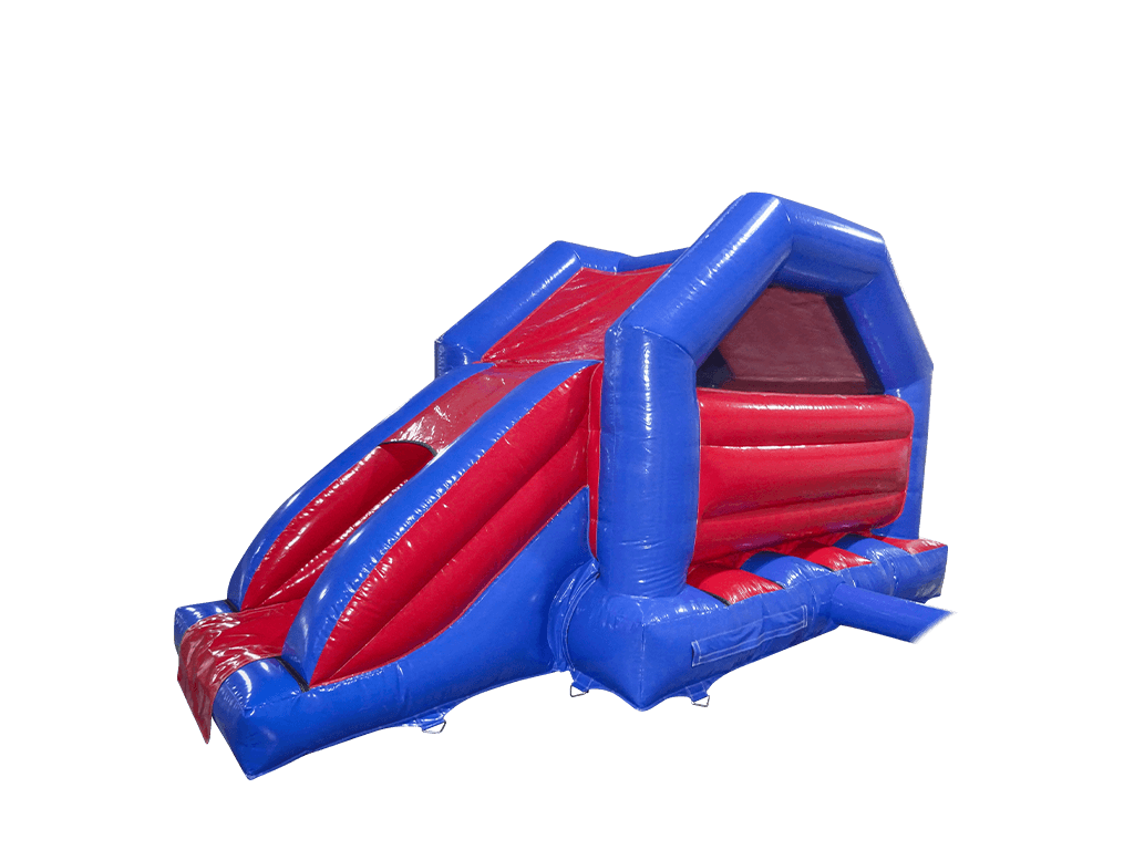 Combiné toboggan latéral de fête bleu et rouge 6x4m