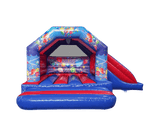 Combiné toboggan latéral de fête bleu et rouge 6x4m