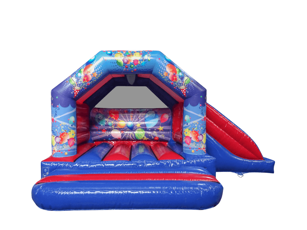Combiné toboggan latéral de fête bleu et rouge 6x4m