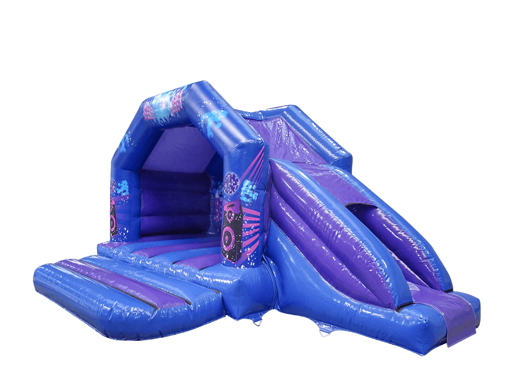 Combi toboggan latéral disco bleu et violet 4x5,5m - Prêt pour disco