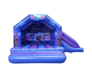 Combi toboggan latéral disco bleu et violet 4x5,5m - Prêt pour disco