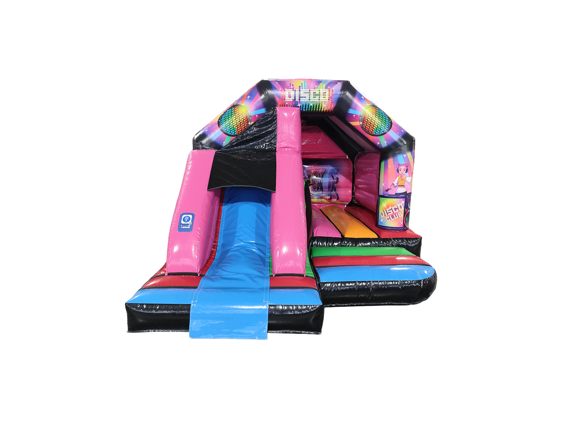 Combinado con tobogán frontal disco multicolor de 5x4 m - listo para disco