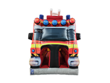 Airquee 1 Part 3D Fire Truck Fun Run inflatable obstacle course with realistic emergency vehicle styling and lights