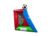 Airquee 3D Football Shootout inflatable game with red, blue, and green frame, target holes, and 3D football topper.