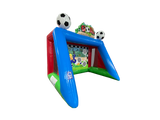Airquee 3D Football Shootout inflatable game with giant goal header and two 3D footballs on a blue and red frame.