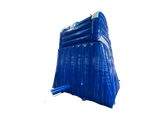 Airquee 9ft blue and white inflatable slide with an attached splash pool for commercial outdoor events.