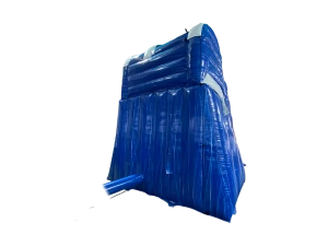 Airquee 9ft blue and white inflatable slide with an attached splash pool for commercial outdoor events.